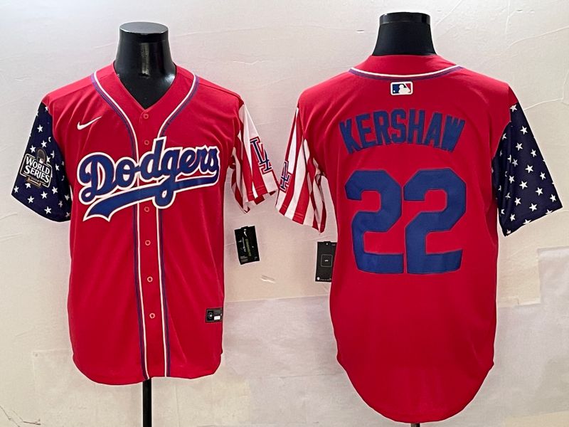Men Los Angeles Dodgers 22 Kershaw Red a generation of national flags Joint name 2025 Nike MLB Jersey style 6